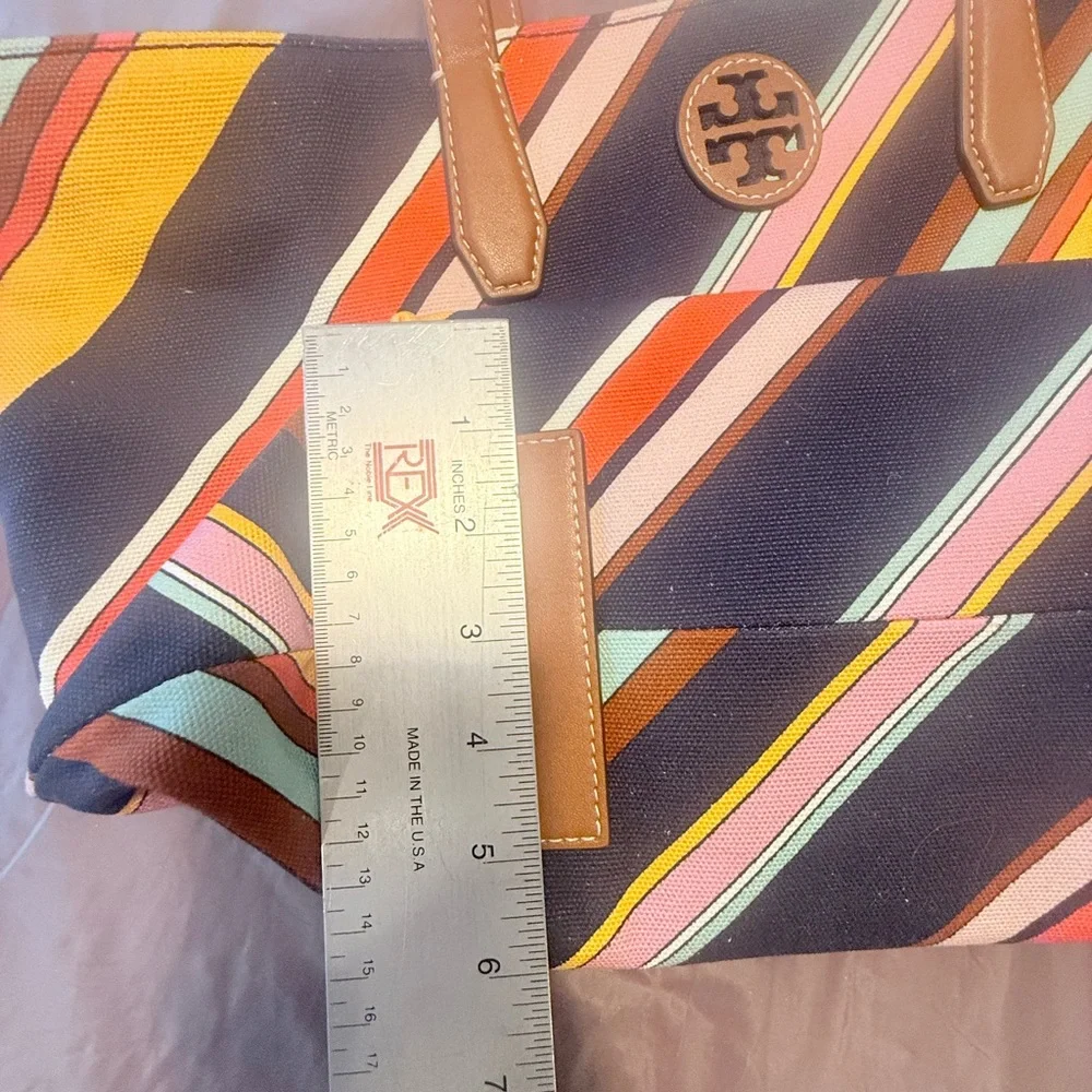 NWT Tory Burch Key Item Canvas/Leather Medley Multicolor Striped Tote MSRP $298 - Picture 11 of 11